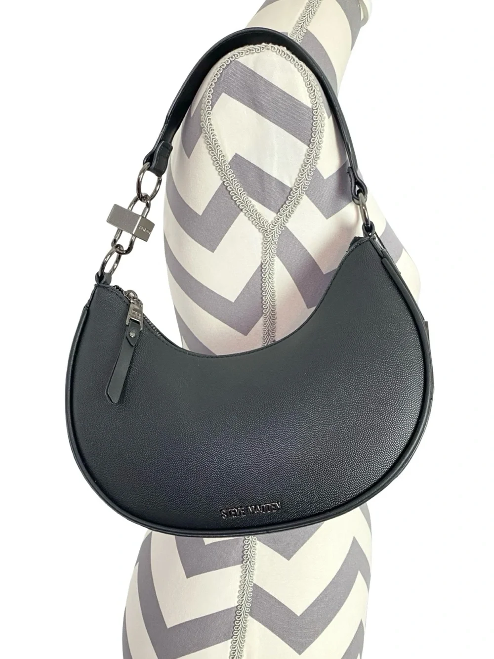 Steve Madden Lohan Shoulder Bag New NWT Black Silver Faux Leather Womens Small